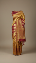 Gold Banarasi Saree with Maroon Pallu