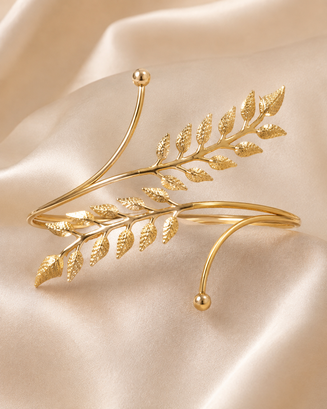 Golden Leaf Armlet – Elegant Floral Leaf Design